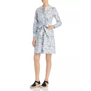 Tory Burch Dress Blue Far And Away Mini Joy De Toile Shirtdress Safari Size 2